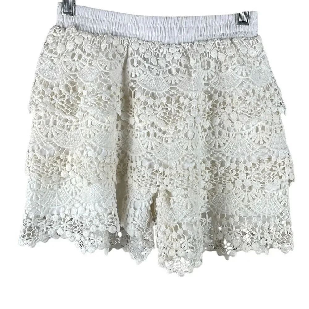 Olsenboye Boho Tiered Crocheted Lace Shorts XS